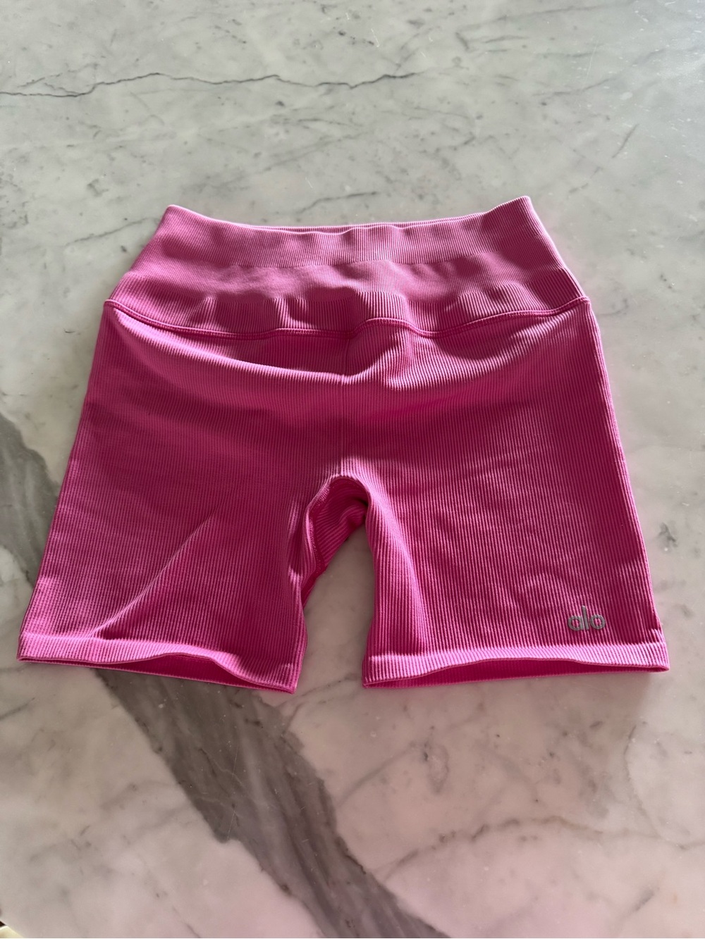 Alo Yoga Pink Ribbed Bike Shorts